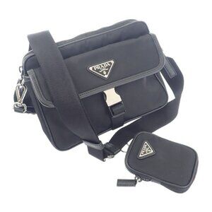 Prada Re-nylon 2 Vh133 Shoulder Bag Nylon Saffiano Black Silver Hardware